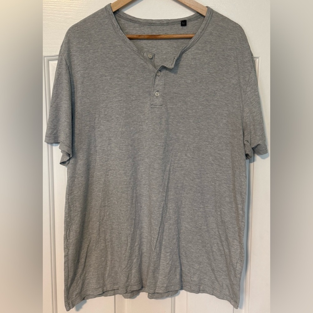 Vince Gray Striped Henley Tee XL | Peru Cotton Modal